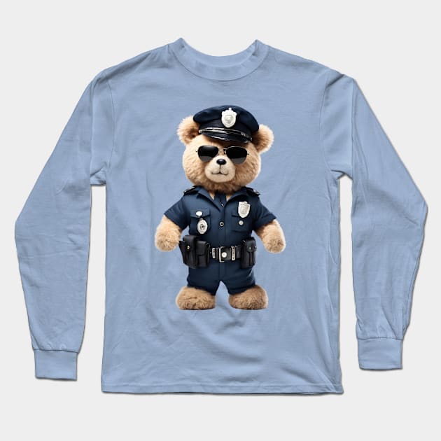 Police Officer Teddy Bear Long Sleeve T-Shirt by Doodle and Things